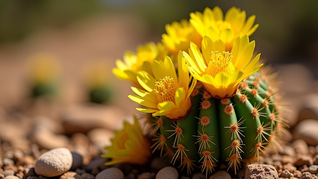 Cactus de costilla verde con flores amarillas brillantes, fotografía de cerca en bosque seco