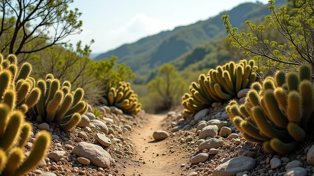 Flora característica del Bosque Seco de Guánica con plantas de cactus y arbustos