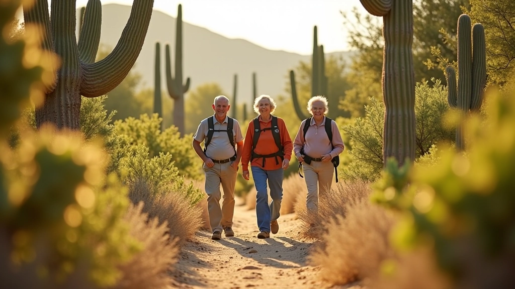 Grupo de adultos mayores en sendero del bosque seco
